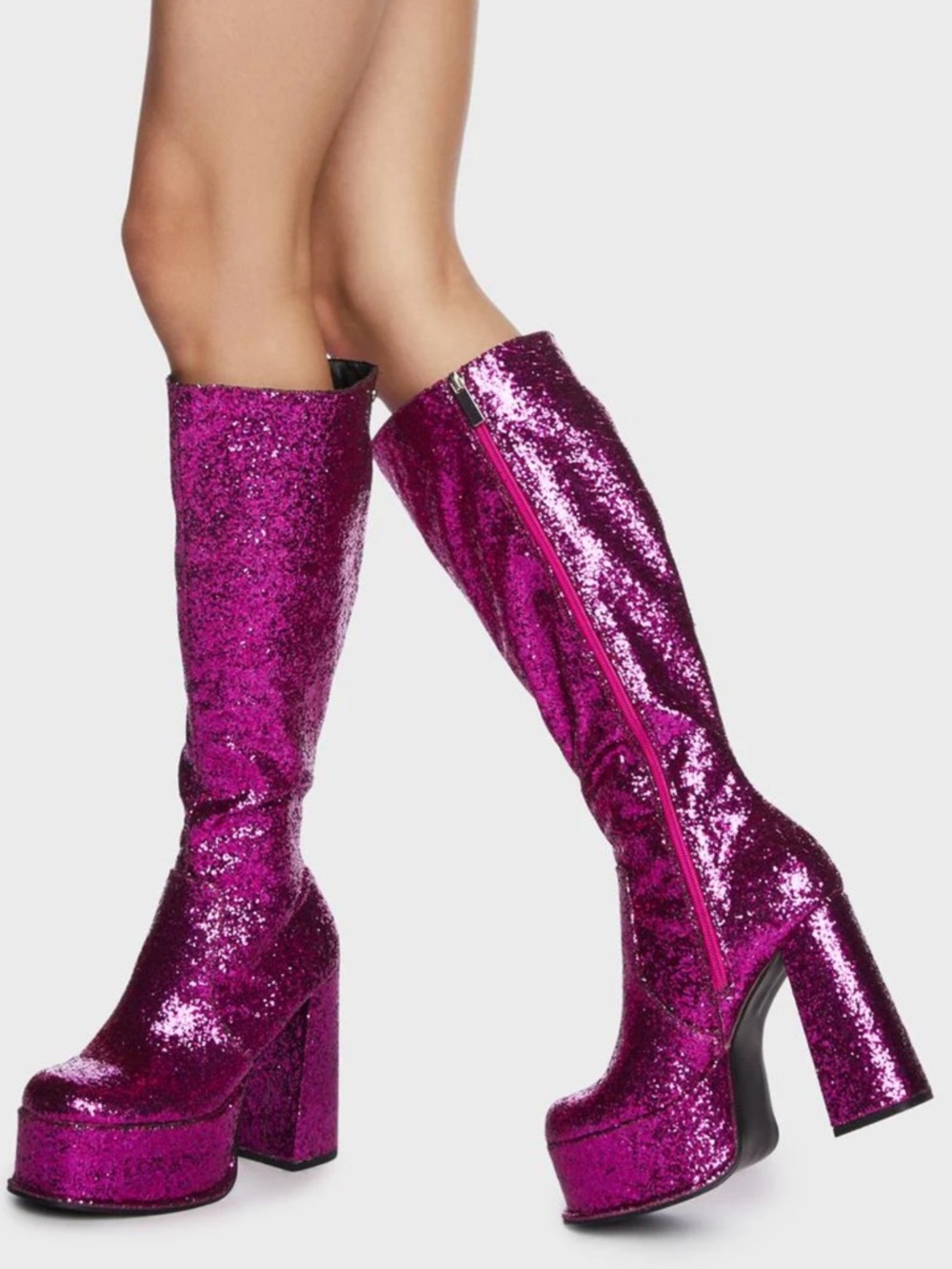 Shellys London Glitter Knee-High Boots - Magenta
